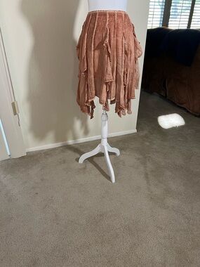 Free people Asymmetrical Crinkled Handkerchief Hem Skirt - Rust. NWT